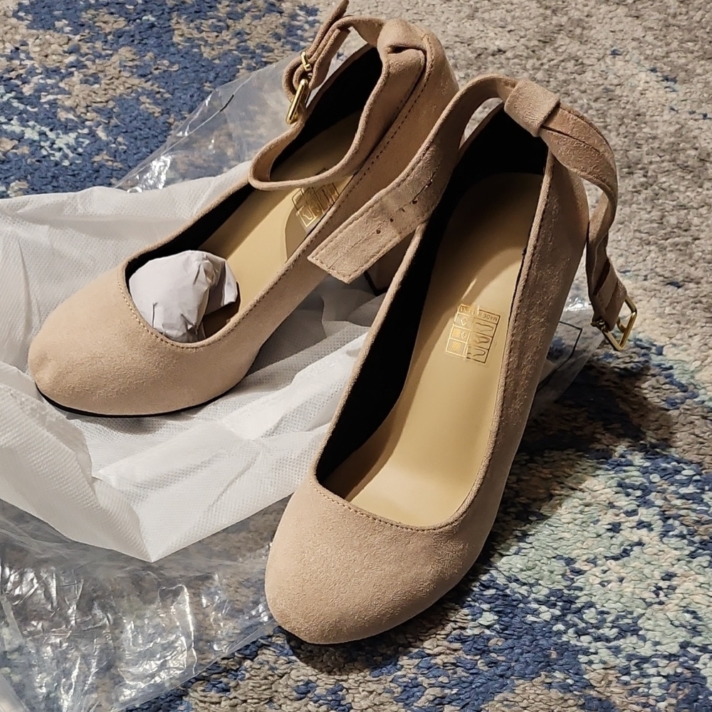 Elegant Beige Block Heel Pumps